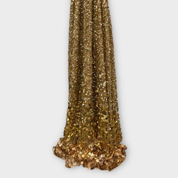 NWT Mac Duggal 6077 Gold Thin Strap Cut Out Gown With Ombre Sequins Size 8 - Picture 7 of 12